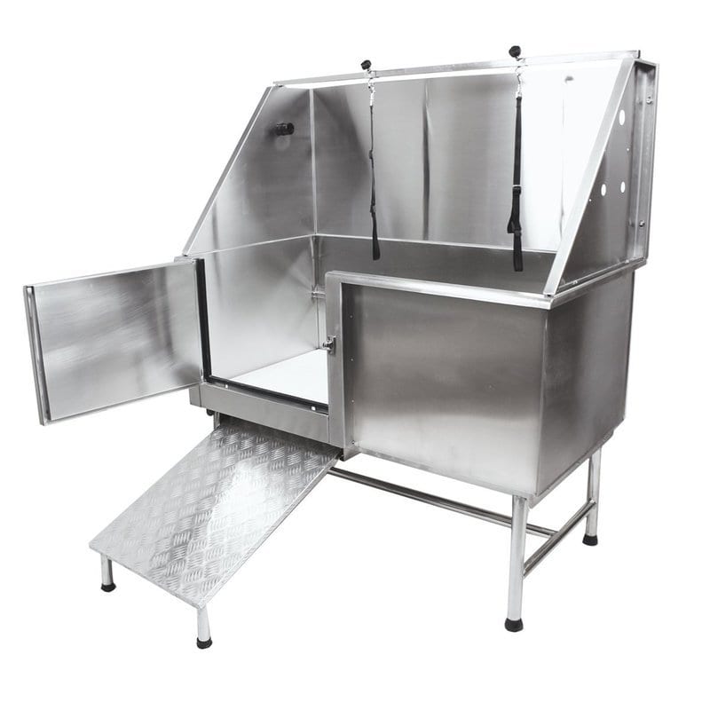 Flying Pig dog wash station is made of stainless steel materials.