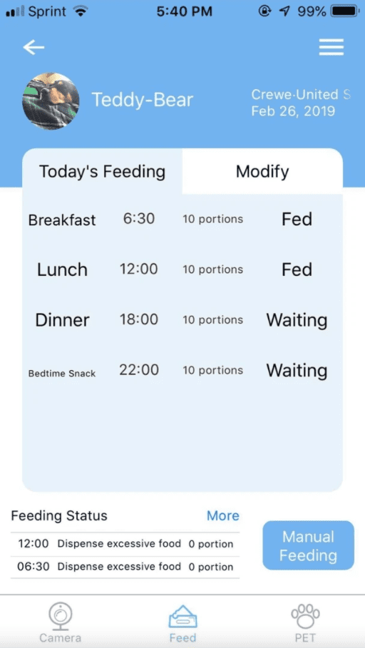 Scheduling meals in Wopet feeder