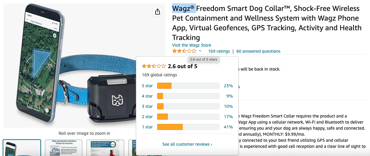 Wagz® Freedom Smart Dog Collar reviews on Amazon