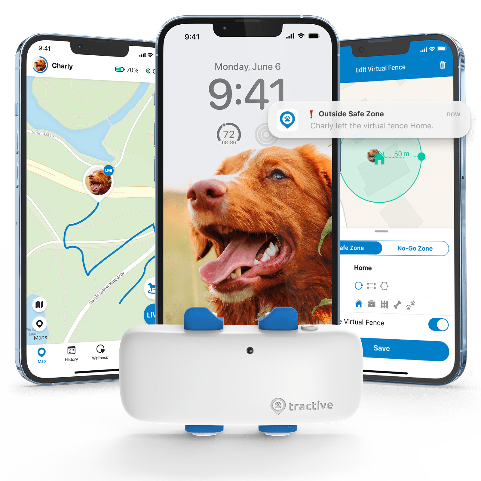 Tractive collar with dog GPS tracking feature design