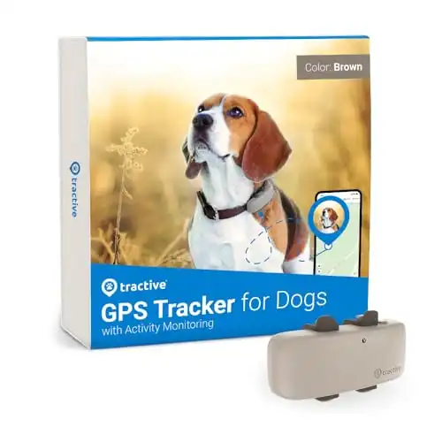 tractive GPS Tracker for Dogs - Waterproof, GPS Location & Smart Pet Activity Tracker, Unlimited Range, Works with Any Collar (Coffee),Beige
