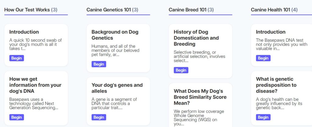 basepaws dog dna test start screen lessons