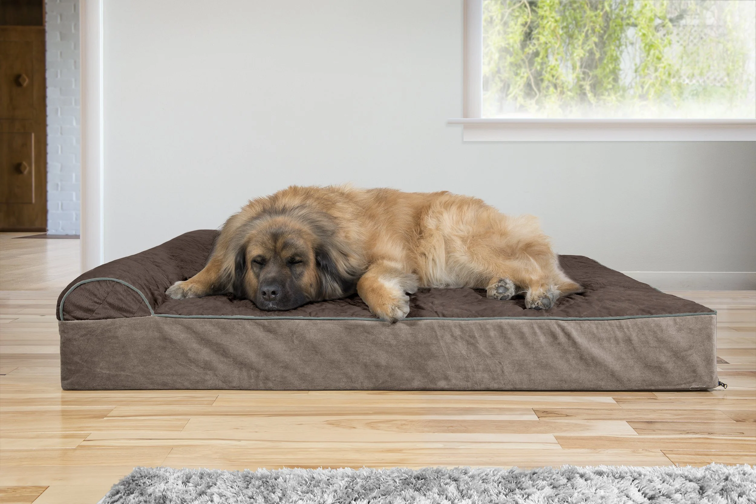 Furhaven Goliath Chaise Lounge Dog Bed - Quilted Faux Fur & Velvet