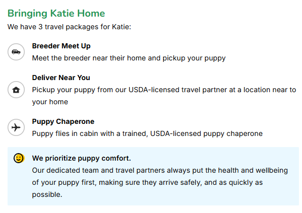 Puppyspot transportation options