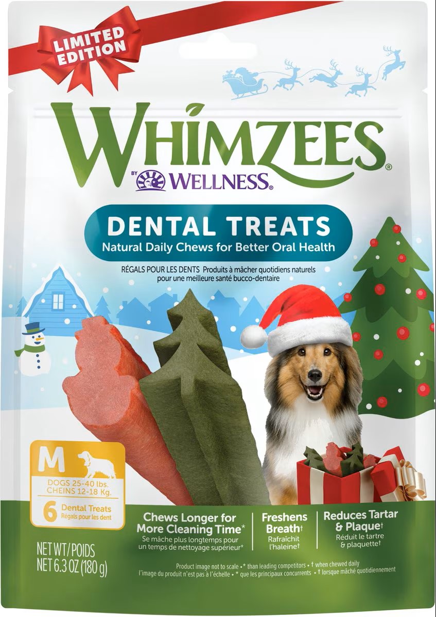 WHIMZEES by Wellness Holiday Dental Chews Natural Grain-Free Dental Dog Treats