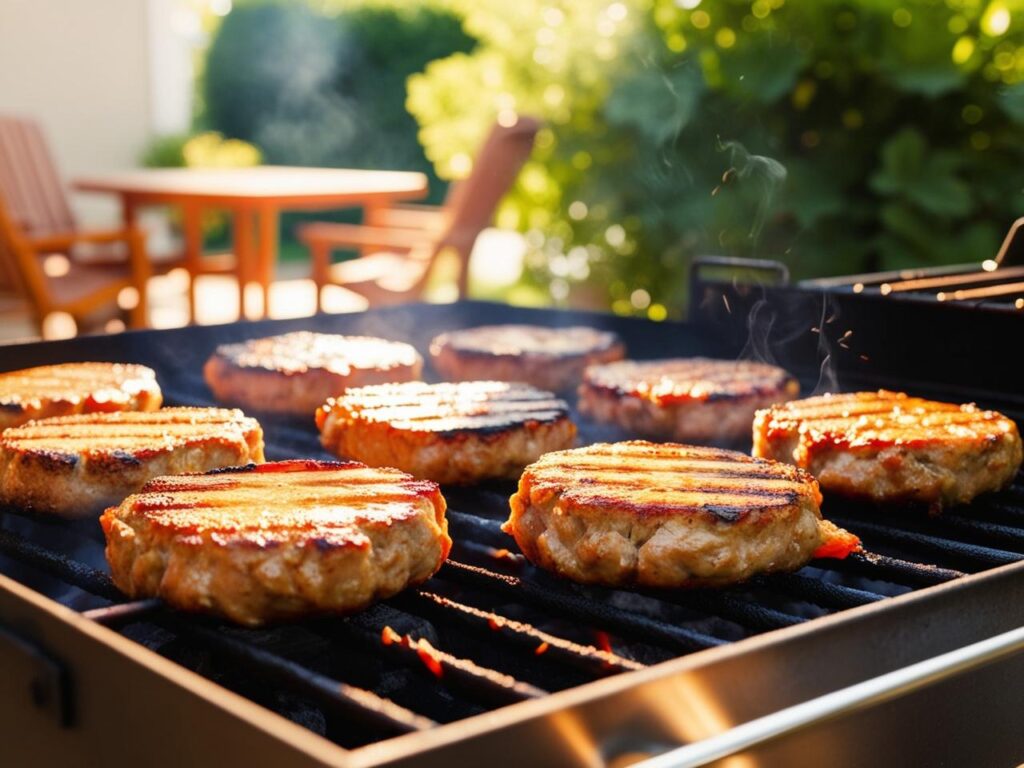 Turkey patties on a grill