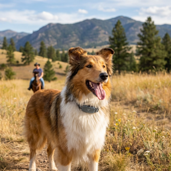 GPS dog collar in a rural setting