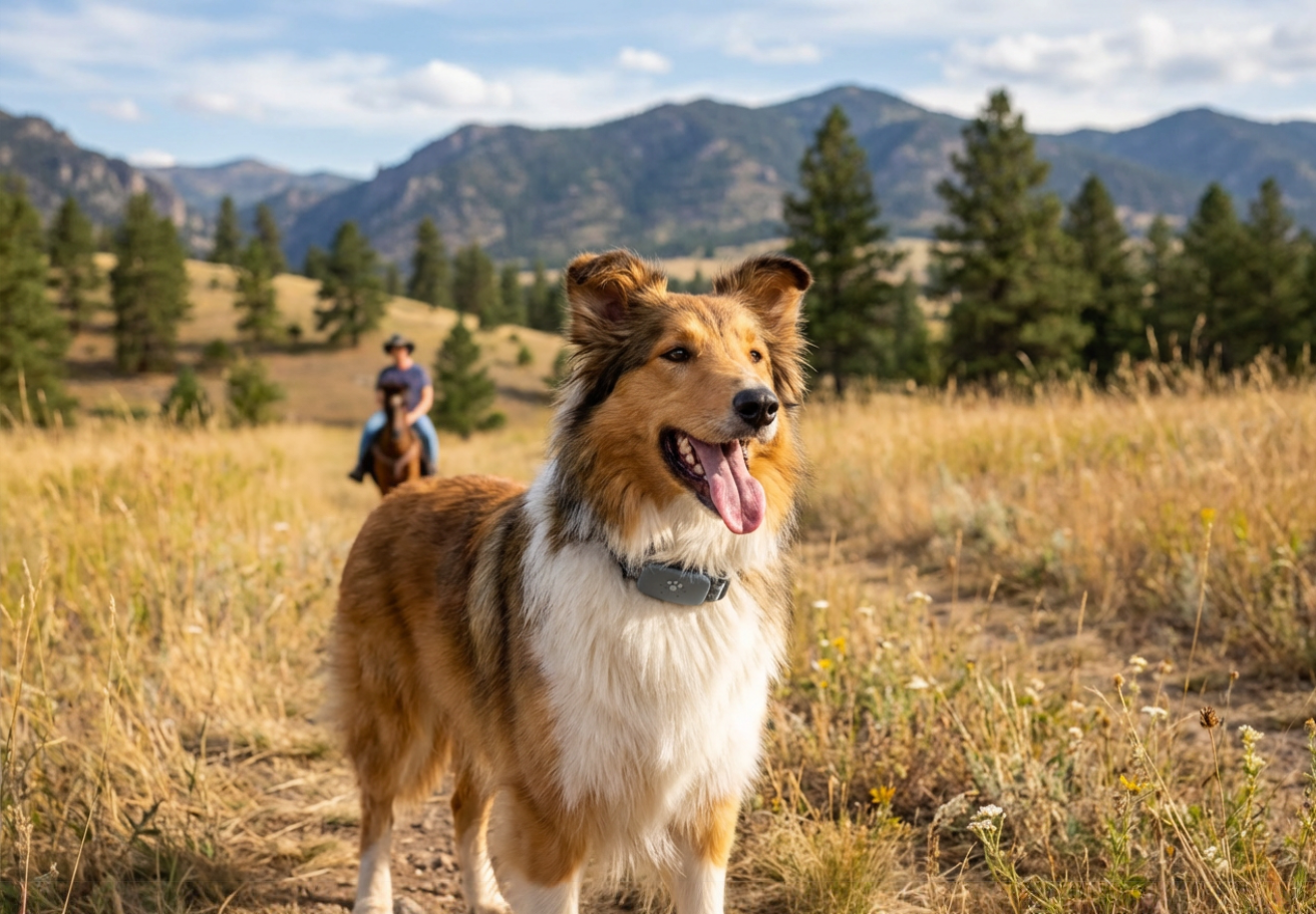 GPS dog collar in a rural setting